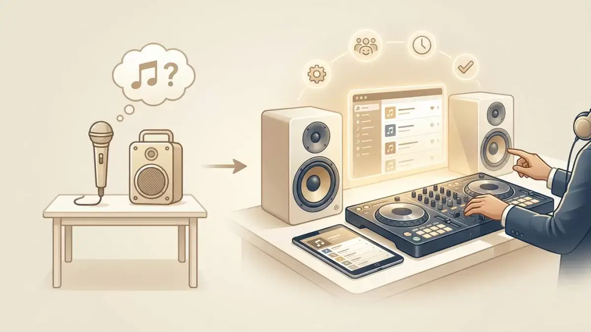A Professional Karaoke Dj Expertly Mixing Sound And Engaging The Crowd At An Event.