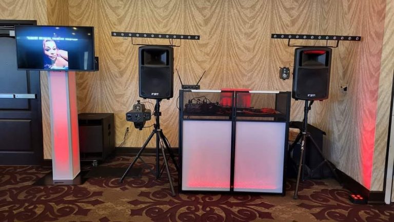 djs in maine with the equipments displayed at an event