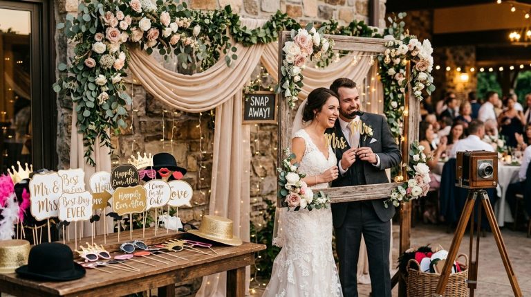 Best photo booth props and backdrop themes for wedding receptions