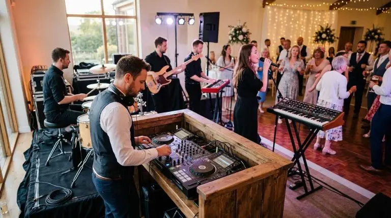 DJ and live band hybrid setup for wedding receptions