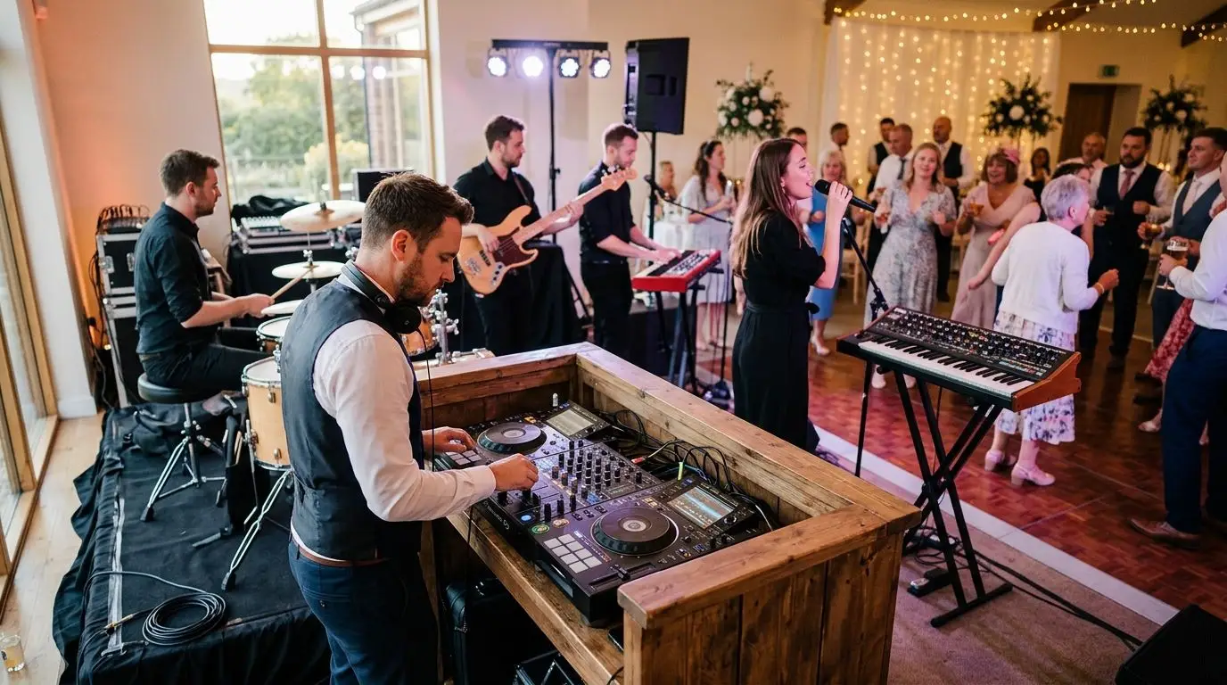 DJ and live band hybrid setup for wedding receptions
