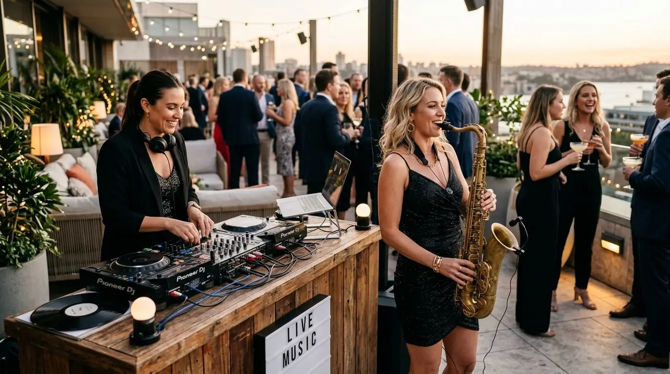 DJ and live saxophonist combo for cocktail hour