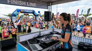 DJ for 5K run and charity walk finish-line events