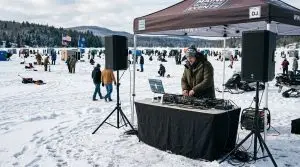 DJ for ice fishing derby and winter sporting events in Maine