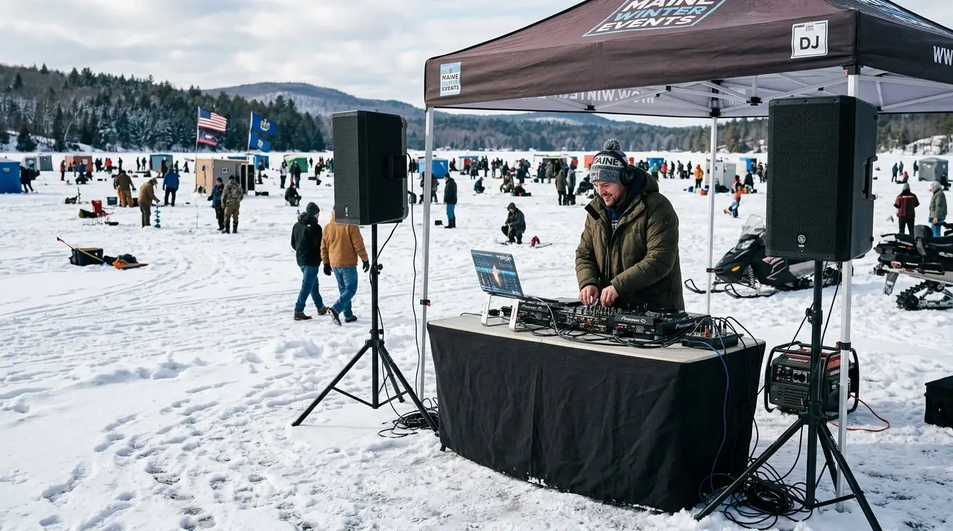 DJ for ice fishing derby and winter sporting events in Maine