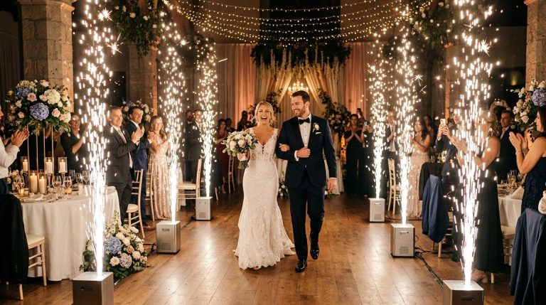How to add a cold-spark effect to an indoor wedding reception